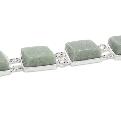 Pulsera de eslabones de jade, 'Tesoro maya en verde claro' - Pulsera de eslabones de jade de plata de ley y verde pálido