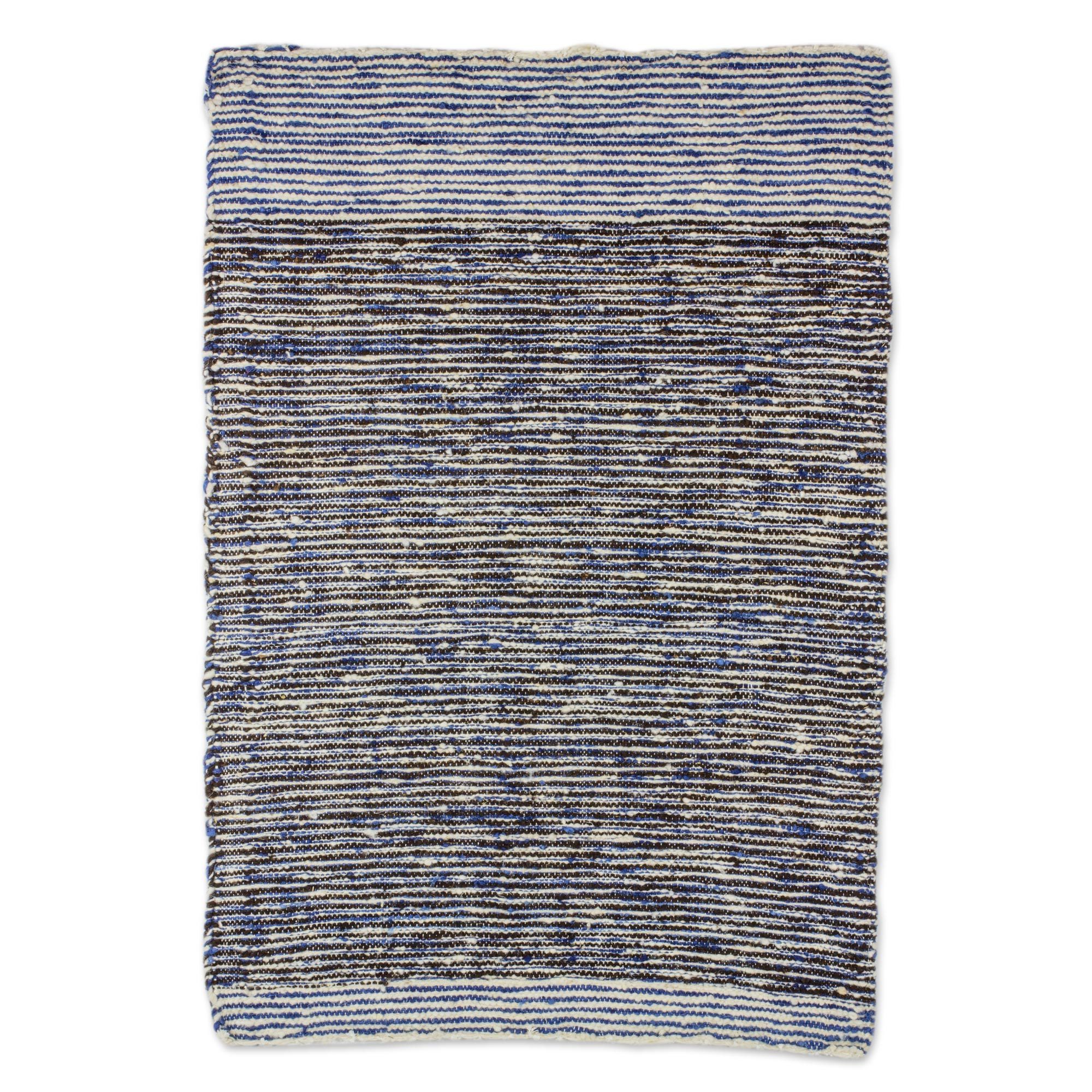 Hand Woven Wool Area Rug in Blue and Grey from Guatemala Midnight