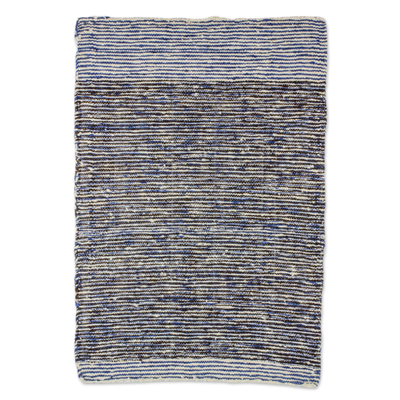 Alfombra de lana - Tapete de lana tejido a mano en azul y gris de Guatemala