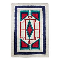 Wool area rug, 'Central Star' - Hand Made Geometric Pattern Wool Area Rug from Guatemala