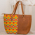 Leather and cotton tote handbag, 'Textile Splendor' - Hand Woven Cotton and Leather Tote Handbag Guatemala