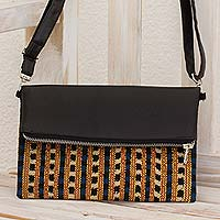 Leather Convertible Sling Bag with Handwoven Cotton Inset - Nocturnal ...
