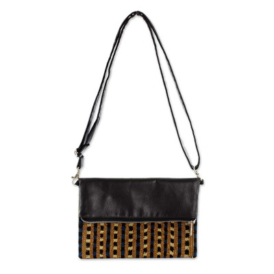 Leather Convertible Sling Bag with Handwoven Cotton Inset - Nocturnal ...