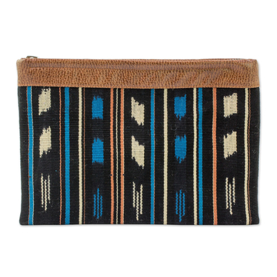 Leather Accent Cotton Clutch Handbag from Guatemala