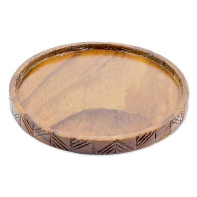 Hand Carved Round Conacaste Wood Tray from Guatemala