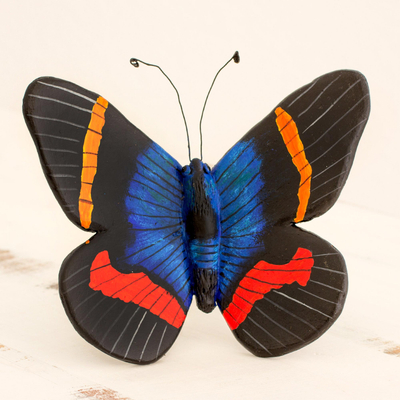 Ceramic sculpture, 'Paradise Moth' - Colorful Handcrafted Ceramic Moth Sculpture from Guatemala