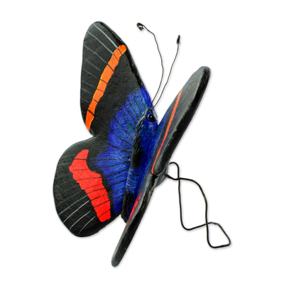 Ceramic sculpture, 'Paradise Moth' - Colorful Handcrafted Ceramic Moth Sculpture from Guatemala