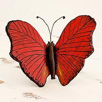 Ceramic sculpture, 'Red Monarch Butterfly' - Hand Crafted Ceramic Red Monarch Butterfly Sculpture