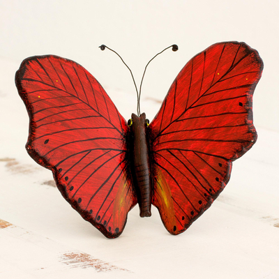 Ceramic sculpture, 'Red Monarch Butterfly' - Hand Crafted Ceramic Red Monarch Butterfly Sculpture