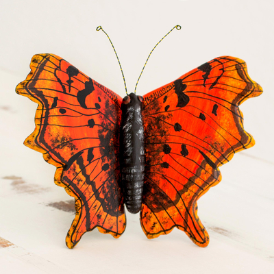 Ceramic sculpture, 'Polygonia Butterfly' - Handcrafted Ceramic Polygonia Butterfly Sculpture Guatemala