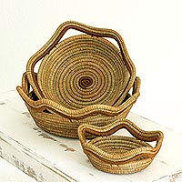 Pine needle baskets, 'Fertile River' (set of 3)