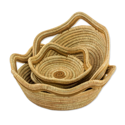 Hand Crafted Pine Needle Baskets (Set of 3) from Nicaragua