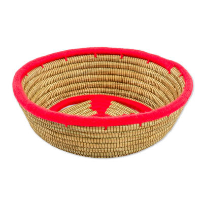 Pine needle baskets, 'Red Vibrancy' (pair) - Hand Made Pine Needle Baskets Red (Pair) from Nicaragua
