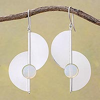 Opal dangle earrings, Modern Half-Moons