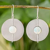 Opal dangle earrings, 'Full Moons' - Opal and Sterling Silver Dangle Earrings from Nicaragua