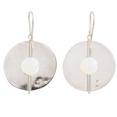 Opal dangle earrings, 'Full Moons' - Opal and Sterling Silver Dangle Earrings from Nicaragua