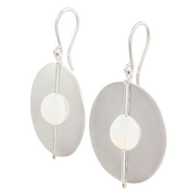 Opal dangle earrings, 'Full Moons' - Opal and Sterling Silver Dangle Earrings from Nicaragua