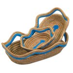 Pine needle baskets, 'Wavy Ocean' (set of 3) - Set of 3 Handwoven Blue Accent Pine Needle Baskets