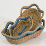 Pine needle baskets, 'Wavy Ocean' (set of 3) - Set of 3 Handwoven Blue Accent Pine Needle Baskets