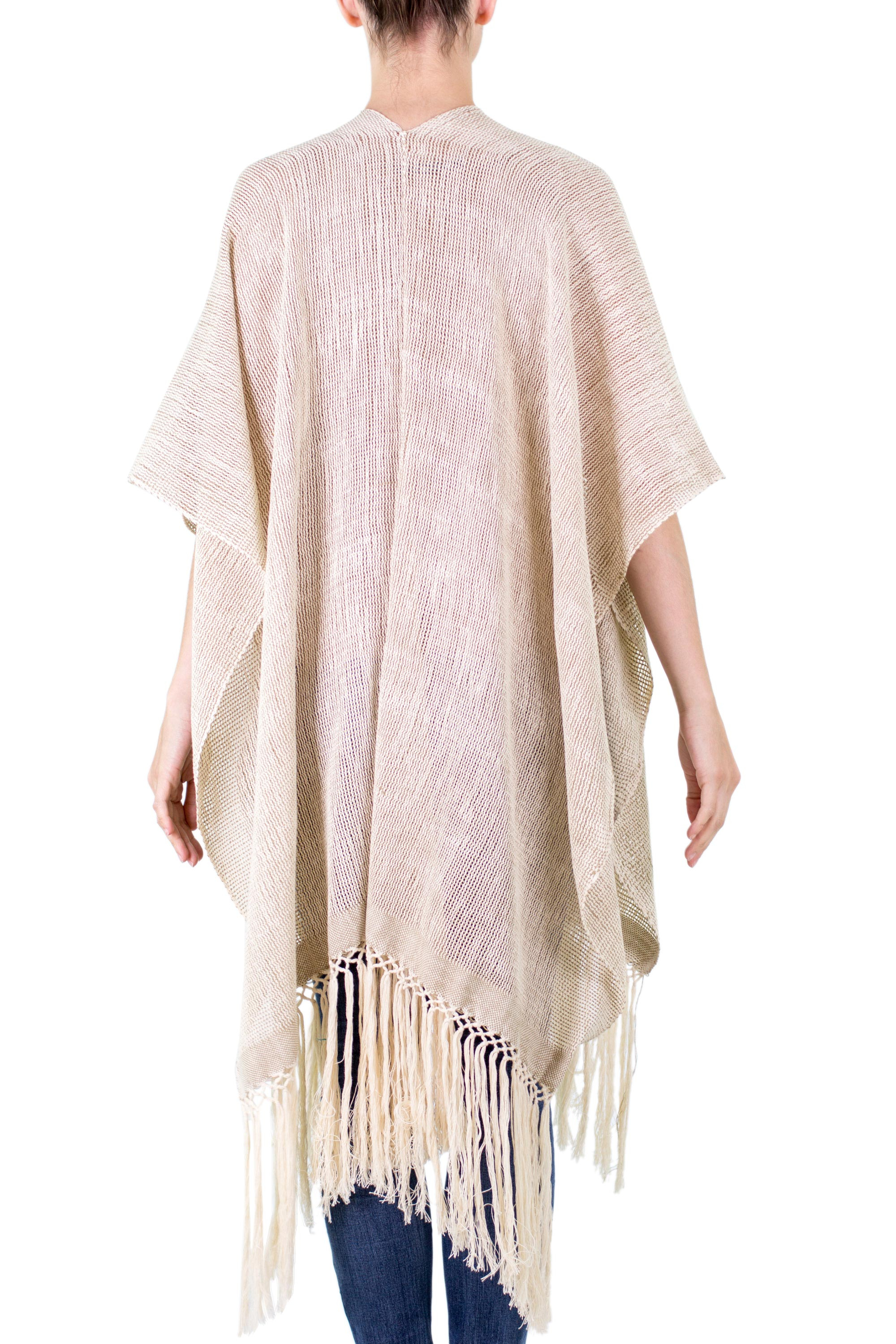 100% Natural Cotton Ruana from Guatemala - Naturally Free in Beige | NOVICA