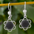 Jade dangle earrings, 'Country Flower' - Black Jade Flower Shaped Dangle Earrings from Guatemala (image 2) thumbail