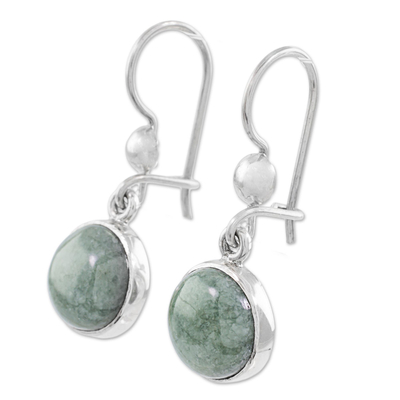 Jade dangle earrings, 'Smooth Circles' - Green Jade Circular Dangle Earrings from Guatemala