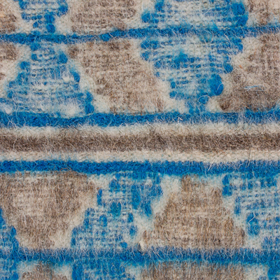 Wool area rug, 'Smooth Cerulean' - Geometric Wool Area Rug in Ivory and Cerulean