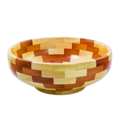 Mahogany and cypress wood salad bowl, 'Pyramidal Illusions' - Artisan Crafted Mahogany Cypress Wood Bowl from Guatemala