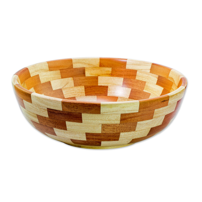 Mahogany wood salad bowl, 'Maya Stairway' - Fair Trade Artisan Crafted Mahogany Palo Blanco Wood Bowl