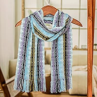 Rayon scarf, 'Multicolor Blue Bamboo'