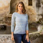 Cotton sweater, 'Wedgwood Horizon' - Women's Blue and Ivory Striped Soft Cotton Pullover Sweater