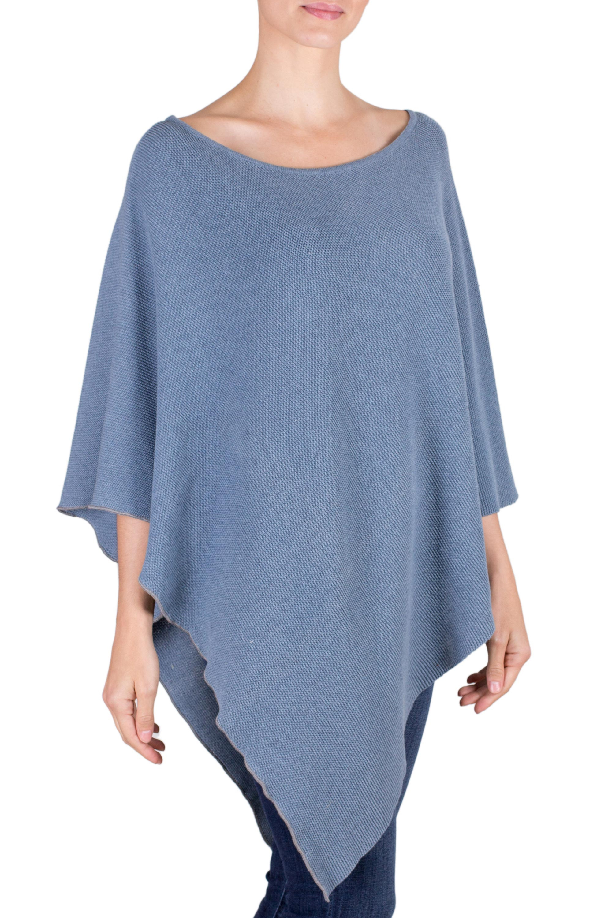 Recycled Denim and Cotton Poncho from Guatemala - Denim Grace | NOVICA