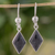 Jade dangle earrings, 'Dark Verdant Diamond' - Very Dark Green Jade and Sterling Silver Dangle Earrings (image 2) thumbail