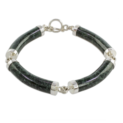 Jade link bracelet, 'Dark Green Natural Connection' - Artisan Crafted Dark Green Jade and Sterling Silver Bracelet