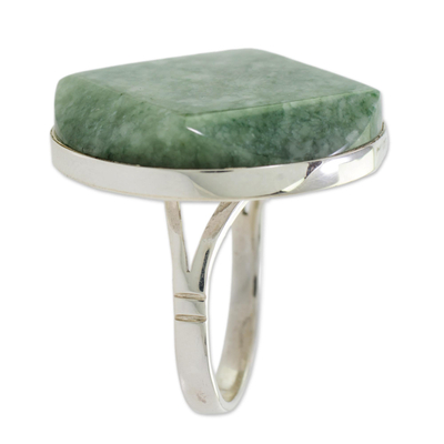 Jade cocktail ring, 'Love's Cycles in Apple Green' - Handcrafted Apple Green Maya Jade Ring in Sterling Silver
