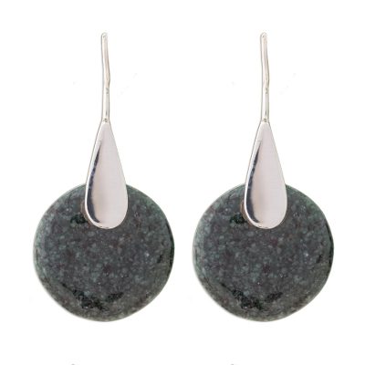 Jade drop earrings, 'Xareni Princess' - Dark Green Modern Jade Drop Earrings from Guatemala