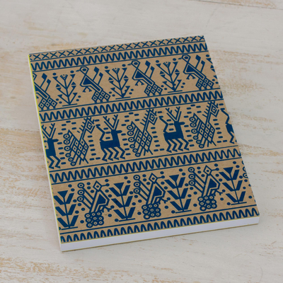 Handcrafted journal, 'Royal Peacock and Maize' - Peacock Deer & Corn 100 Sheet Journal Crafted in Guatemala