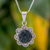 Jade pendant necklace, 'Solar Flower in Dark Green' - Green Jade and 925 Silver Floral Necklace from Guatemala (image 2) thumbail
