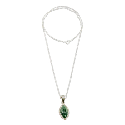 Jade pendant necklace, 'Green Gaze' - Green Jade Rope Motif Pendant Necklace from Guatemala