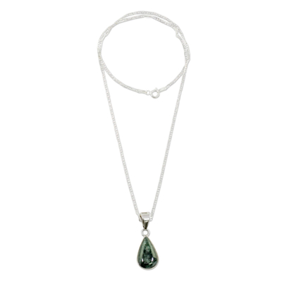 Jade pendant necklace, 'Falling Drop' - Green Jade Teardrop Pendant Necklace from Guatemala