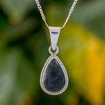 Jade pendant necklace, 'Teardrop Lasso' - Dark Green Teardrop Jade Pendant Necklace from Guatemala