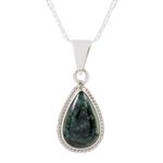 Jade pendant necklace, 'Teardrop Lasso' - Dark Green Teardrop Jade Pendant Necklace from Guatemala