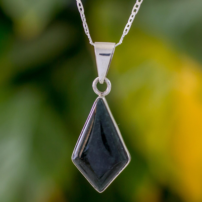 Jade pendant necklace, 'Jungle Pyramid' - Diamond Shaped Jade Pendant Necklace from Guatemala