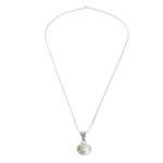 Jade pendant necklace, 'Mixco Moon' - Round Jade and 925 Silver Pendant Necklace from Guatemala