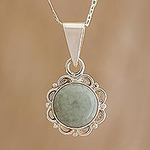 Jade and Sterling Silver Pendant Necklace from Guatemala, 'Light Green Forest Princess'
