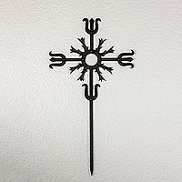 Wrought iron wall cross, 'Love Energy in Black' - Artisan Crafted Iron Wall Cross in Black from Guatemala