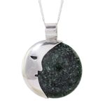 Jade pendant necklace, 'Face of the Moon in Dark Green' - Guatemalan Jade Crescent Moon Pendant Necklace