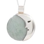 Jade pendant necklace, 'Face of the Moon in Dark Green' - Guatemalan Jade Crescent Moon Pendant Necklace