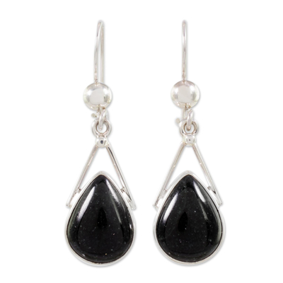 Black Jade and 925 Silver Teardrop Earrings from Guatemala