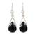 Jade dangle earrings, 'Drops of Peace in Black' - Black Jade and 925 Silver Teardrop Earrings from Guatemala